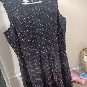 Size 14 Talbots navy blue dress with pink, white, and orange polka dots